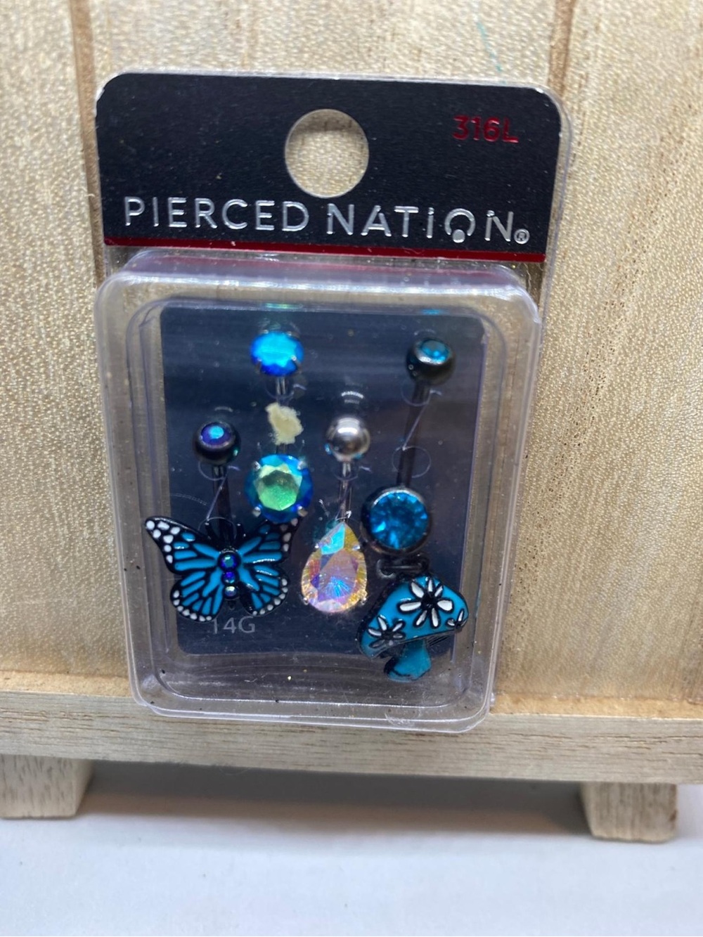 Kids' Blue Butterfly & Mushroom Belly Ring Set